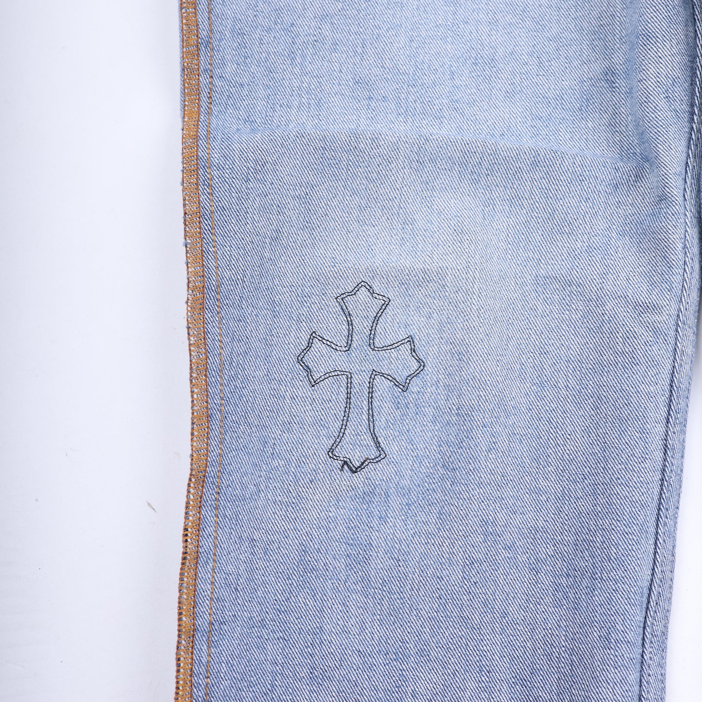 ORANGE TAB 505 LIGHT WASH CROSS PATCH DENIM