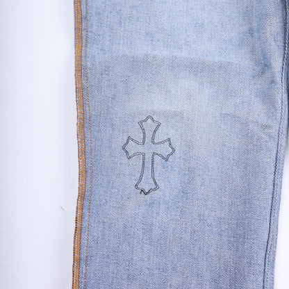 ORANGE TAB 505 LIGHT WASH CROSS PATCH DENIM