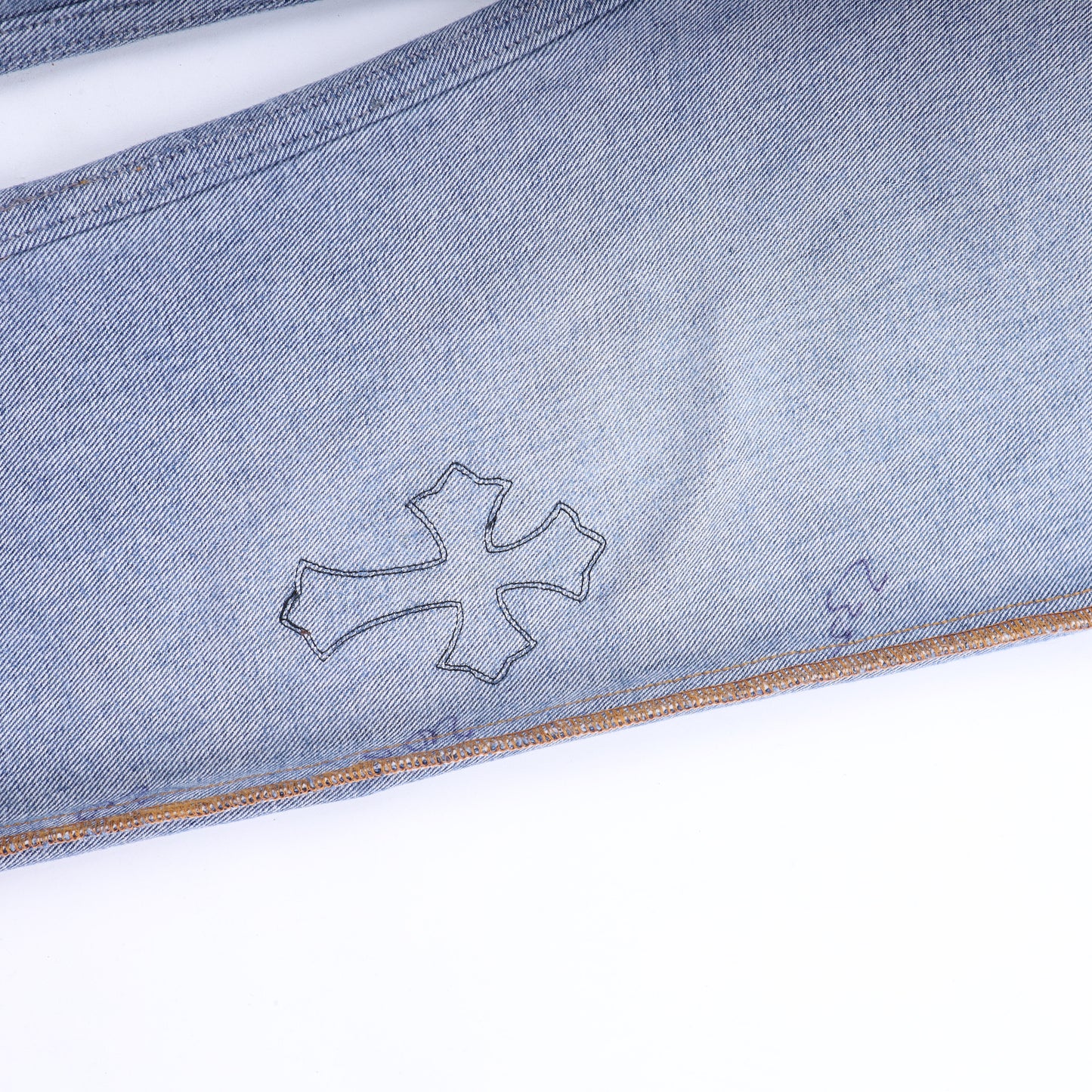 ORANGE TAB 505 LIGHT WASH CROSS PATCH DENIM