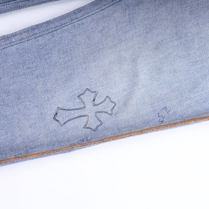 ORANGE TAB 505 LIGHT WASH CROSS PATCH DENIM