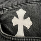 CHROME HEARTS BLACK FLEUR-KNEE PATCH IN HOUSE DENIM