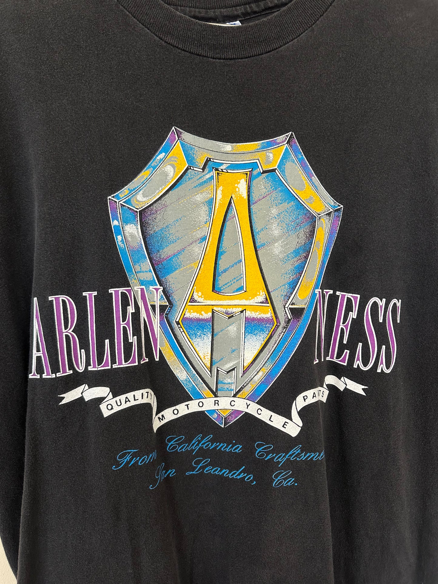 VINTAGE ARLEN NESS MOTORCYCLE TEE FADED PURPLE/YELLOW