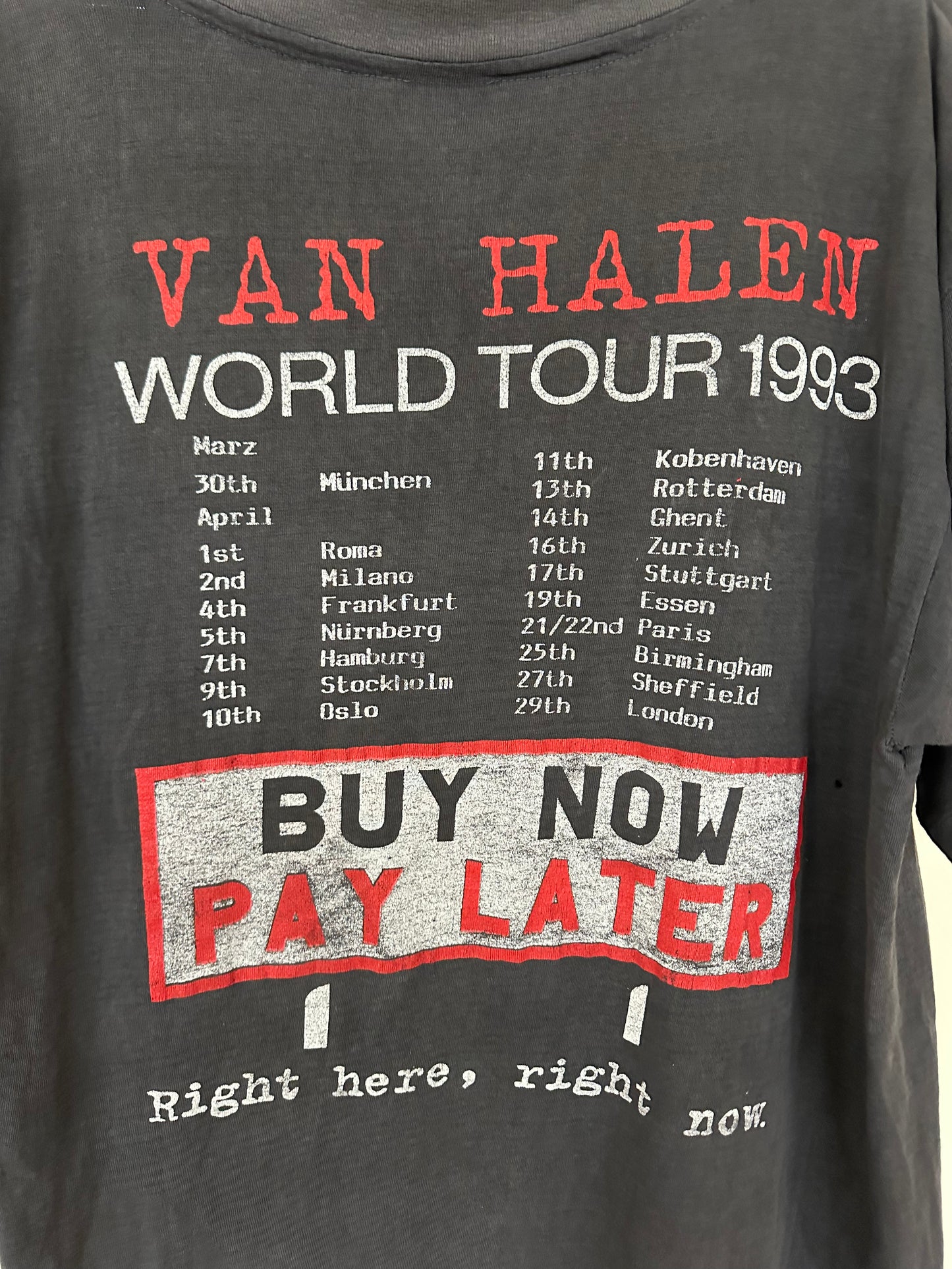 VAN HALEN RIGHT HERE RIGHT NOW VINTAGE 1993 TOUR TEE