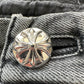 CHROME HEARTS BLACK FLEUR-KNEE PATCH IN HOUSE DENIM