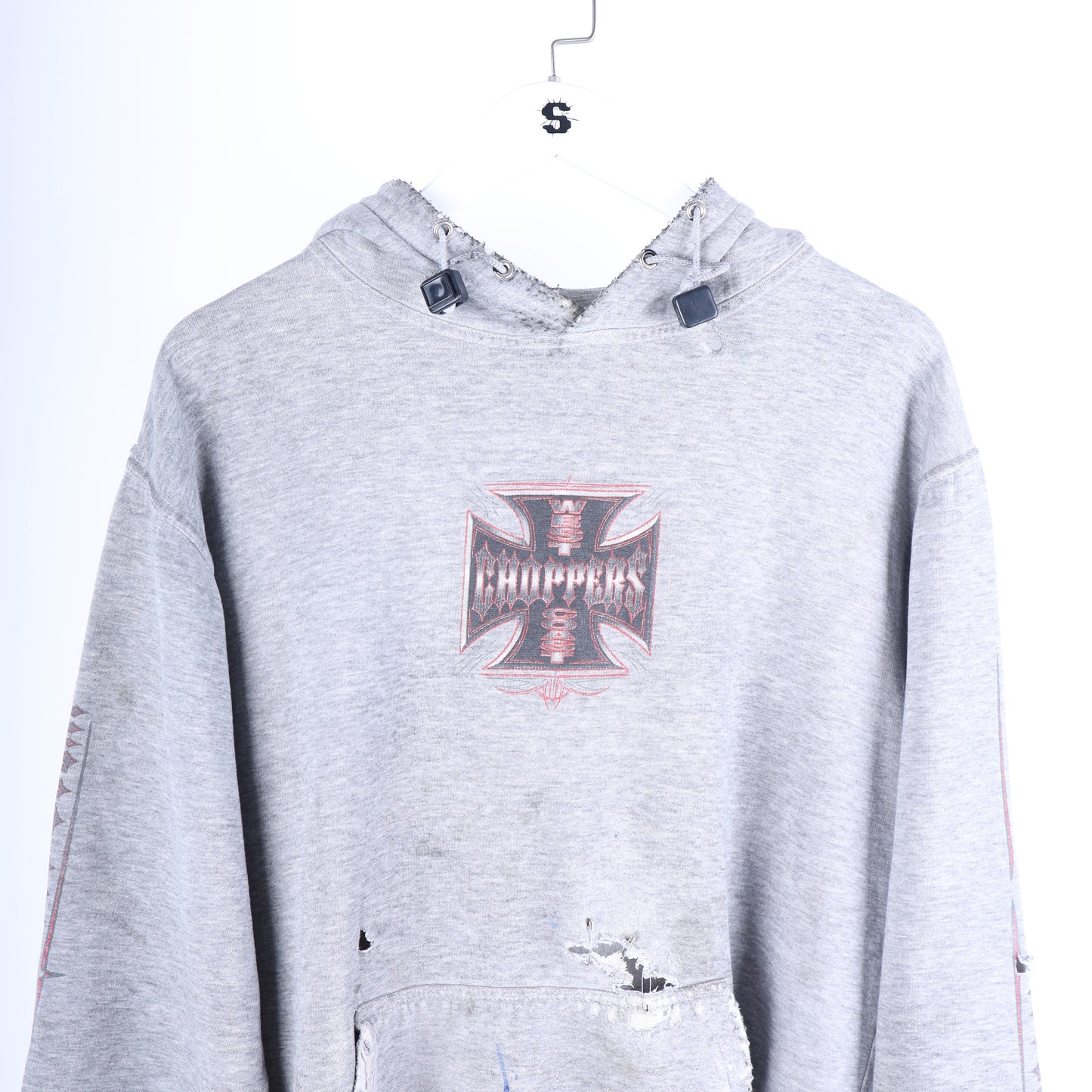 WCC HEATHER GREY/RED THRASHED HOODIE