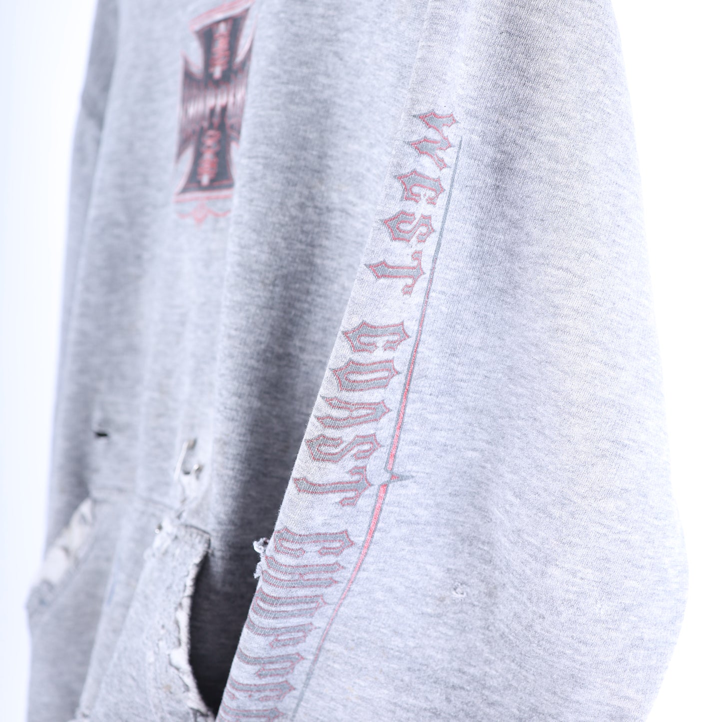 WCC HEATHER GREY/RED THRASHED HOODIE
