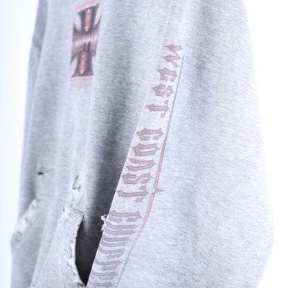 WCC HEATHER GREY/RED THRASHED HOODIE