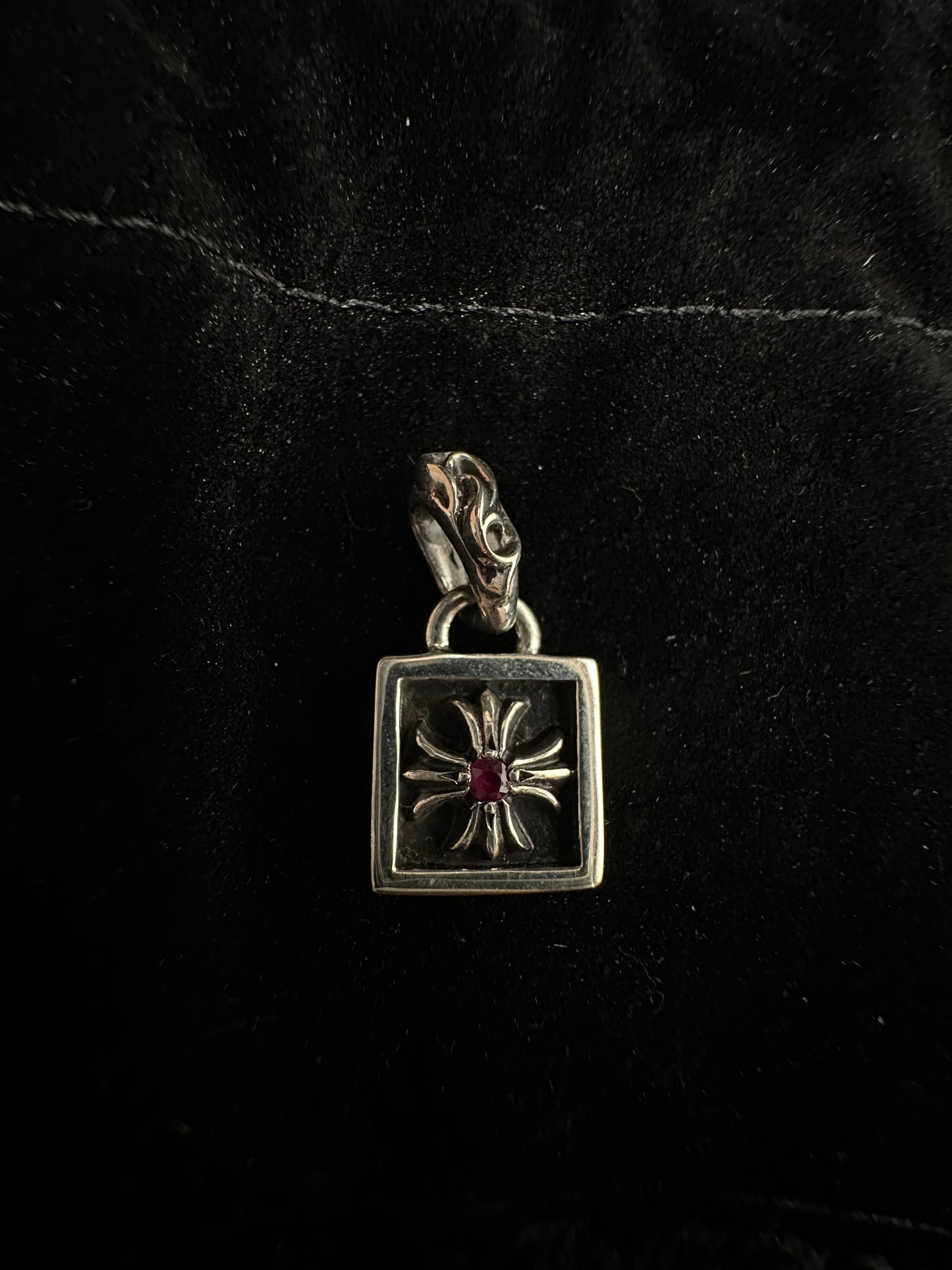 CHROME HEARTS RUBY SQUARE CROSS CHARM PENDANT