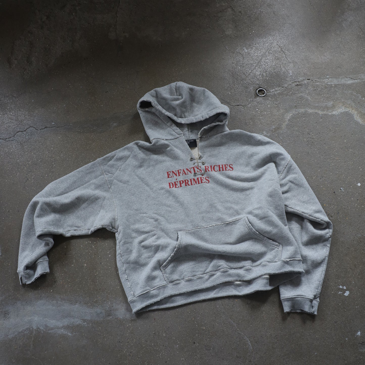 ERD SAFETY PIN CUT OUT HOODIE HEATHER GREY