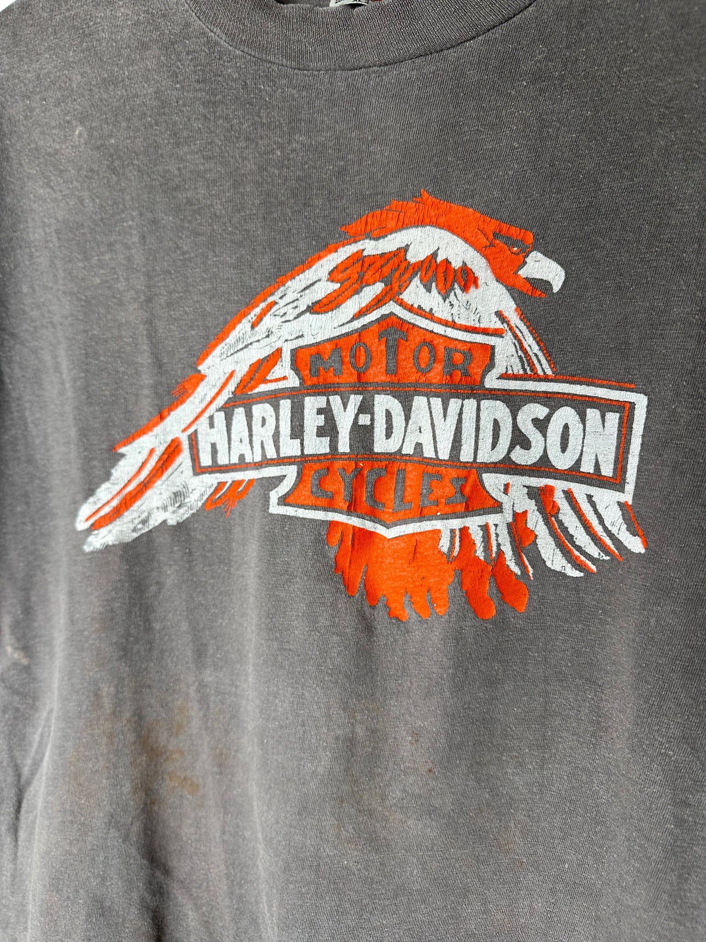 VINTAGE FADED THRASHED SINGLE STITCHED 1980S HARLEY TEE XL