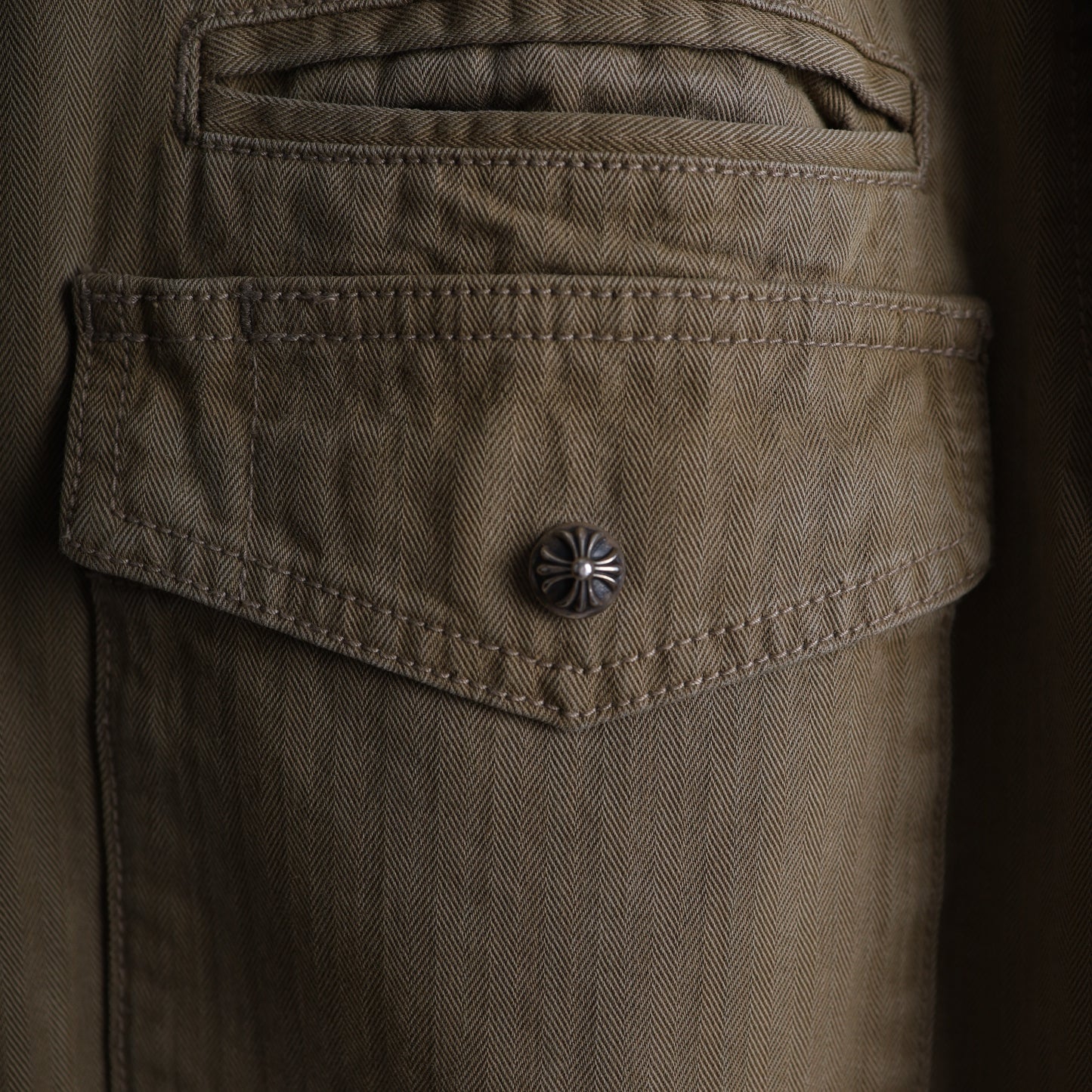 CHROME HEARTS KHAKI WORK JACKET CROSS PATCH WITH HORSESHOE