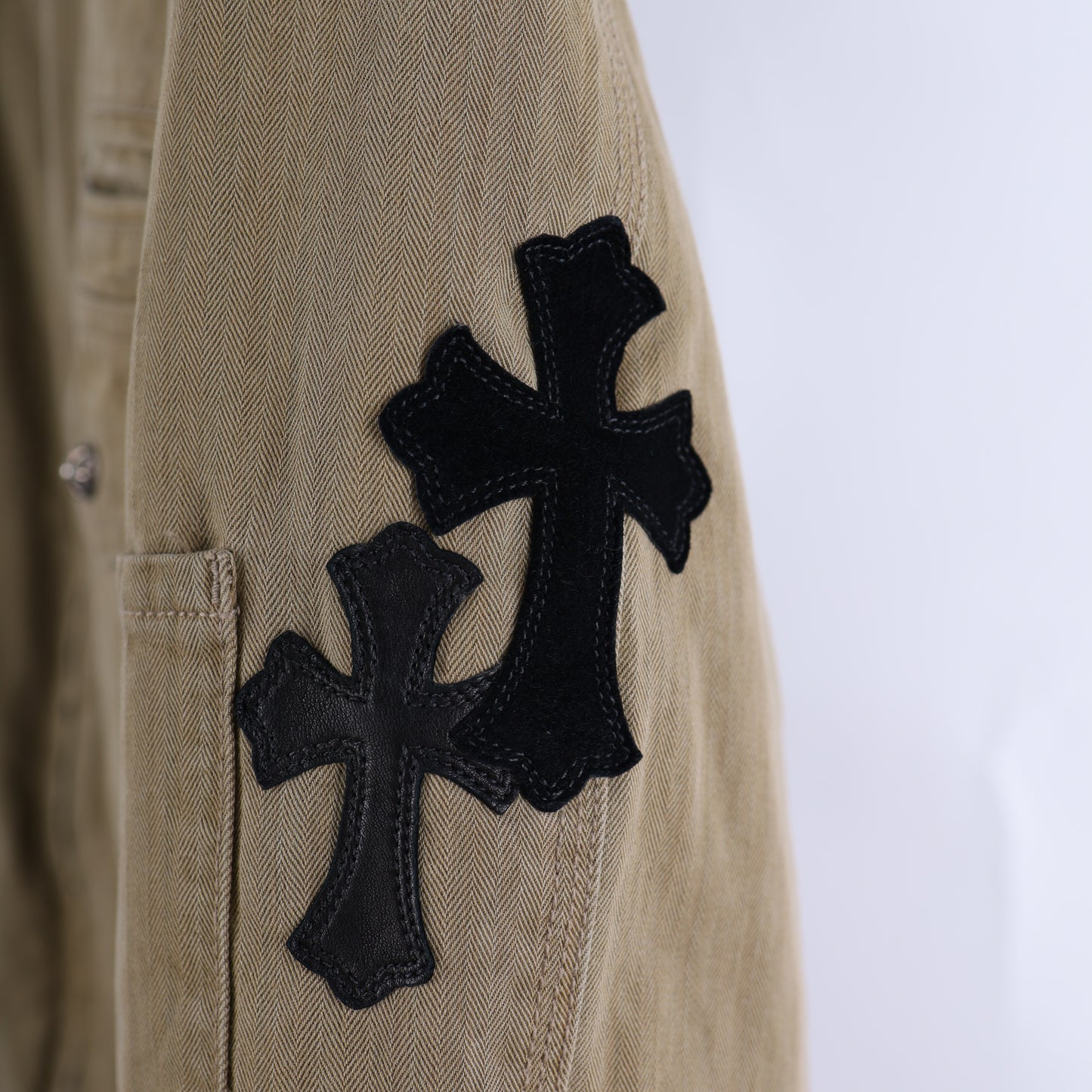 CHROME HEARTS KHAKI WORK JACKET CROSS PATCH WITH HORSESHOE