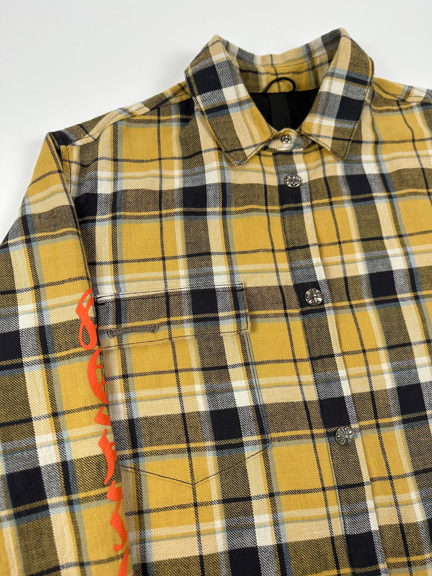 CHROME HEARTS YELLOW PLAID TARTAN LINED FLANNEL 2022 XXL