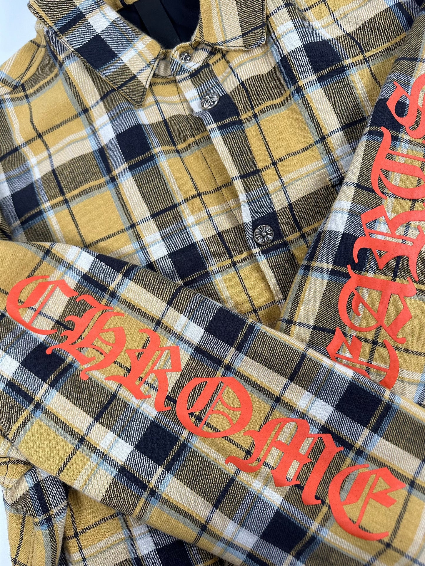 CHROME HEARTS YELLOW PLAID TARTAN LINED FLANNEL 2022 XXL