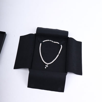 Mikimoto 18K White Gold Tiny Cross Choker