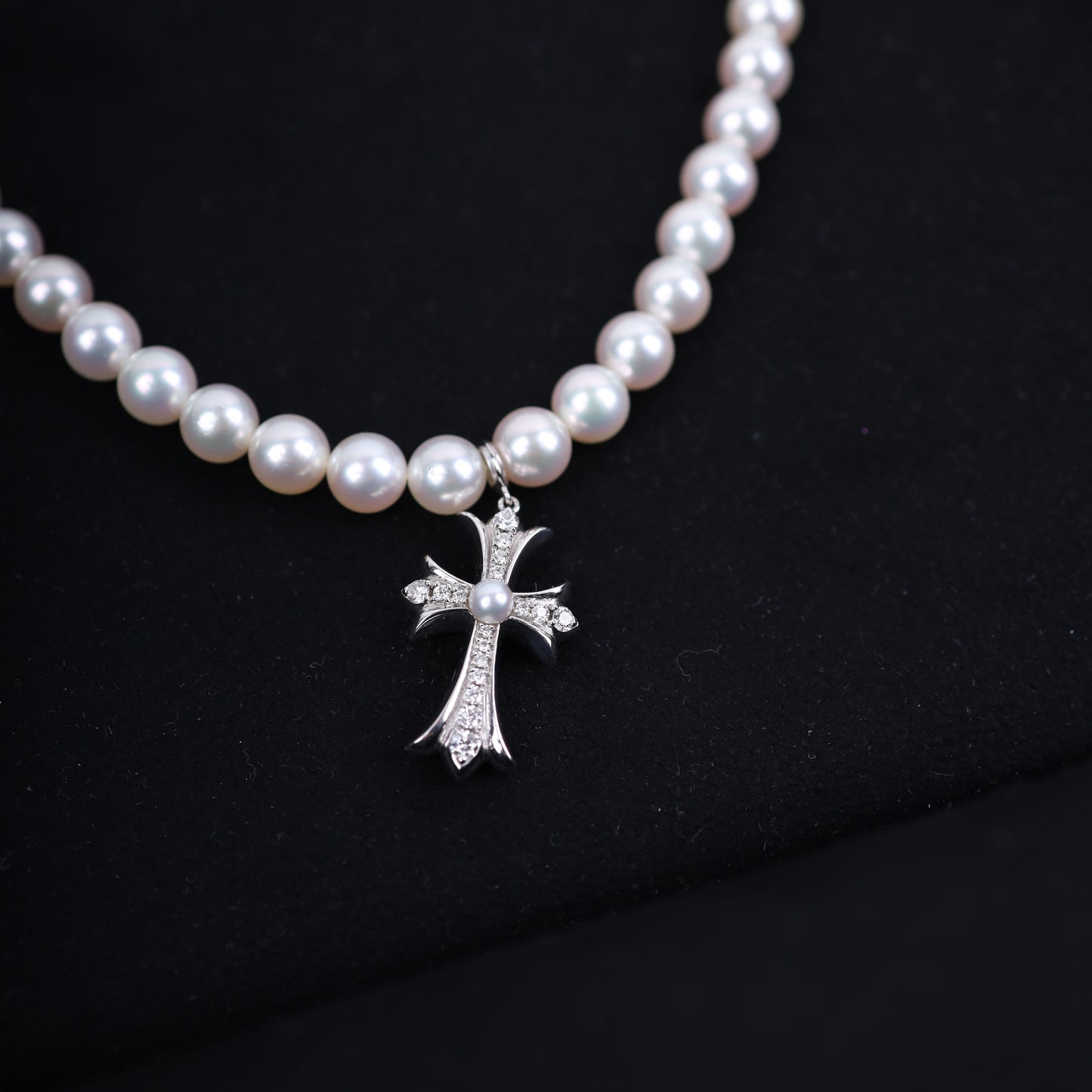 Mikimoto 18K White Gold Tiny Cross Choker