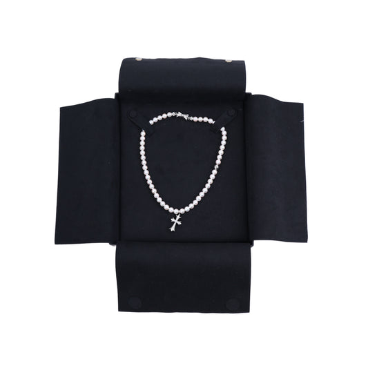 Mikimoto 18K White Gold Tiny Cross Choker
