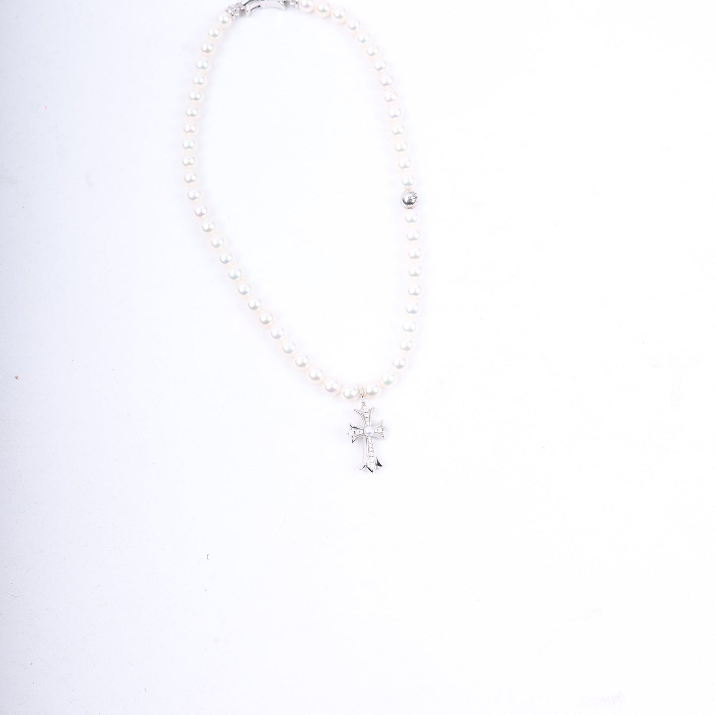 Mikimoto 18K White Gold Tiny Cross Choker