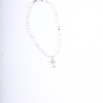 Mikimoto 18K White Gold Tiny Cross Choker