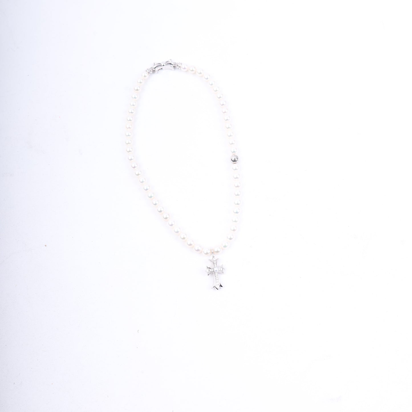 Mikimoto 18K White Gold Tiny Cross Choker