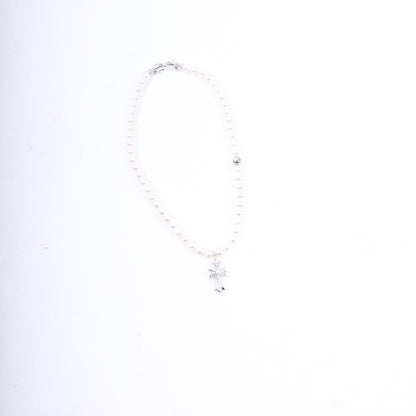 Mikimoto 18K White Gold Tiny Cross Choker