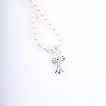 Mikimoto 18K White Gold Tiny Cross Choker