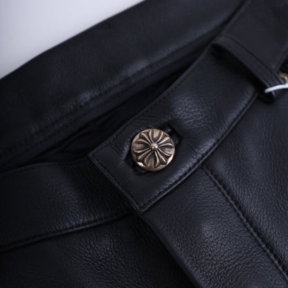 Chrome Hearts Heavy Leather Fleur Knee Pants