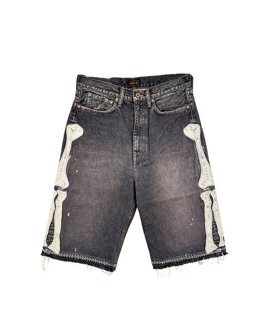 Kapital Bone Denim Shorts Black