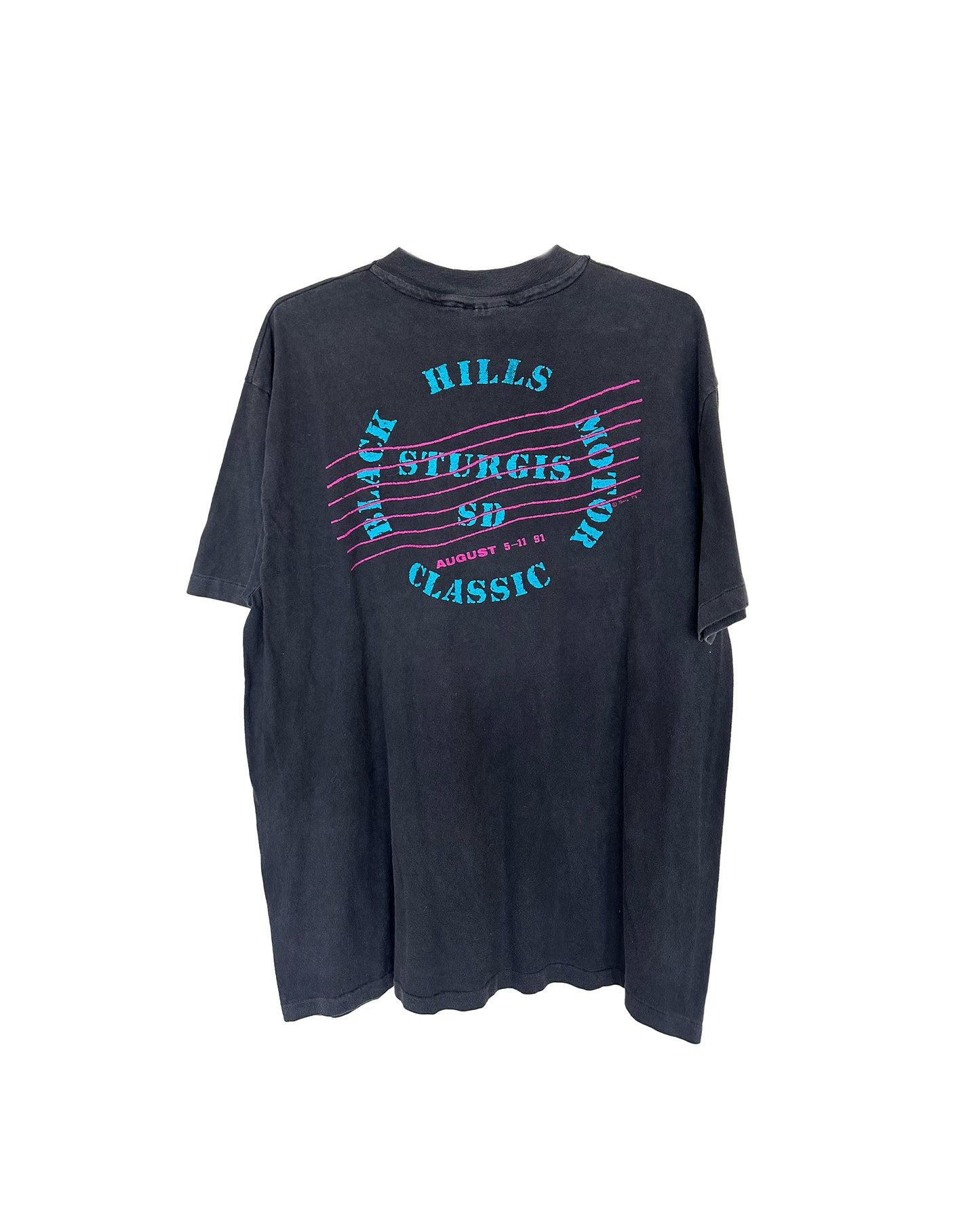 VINTAGE 1997 STURGIS RALLY FADED TEE PINK/BLUE