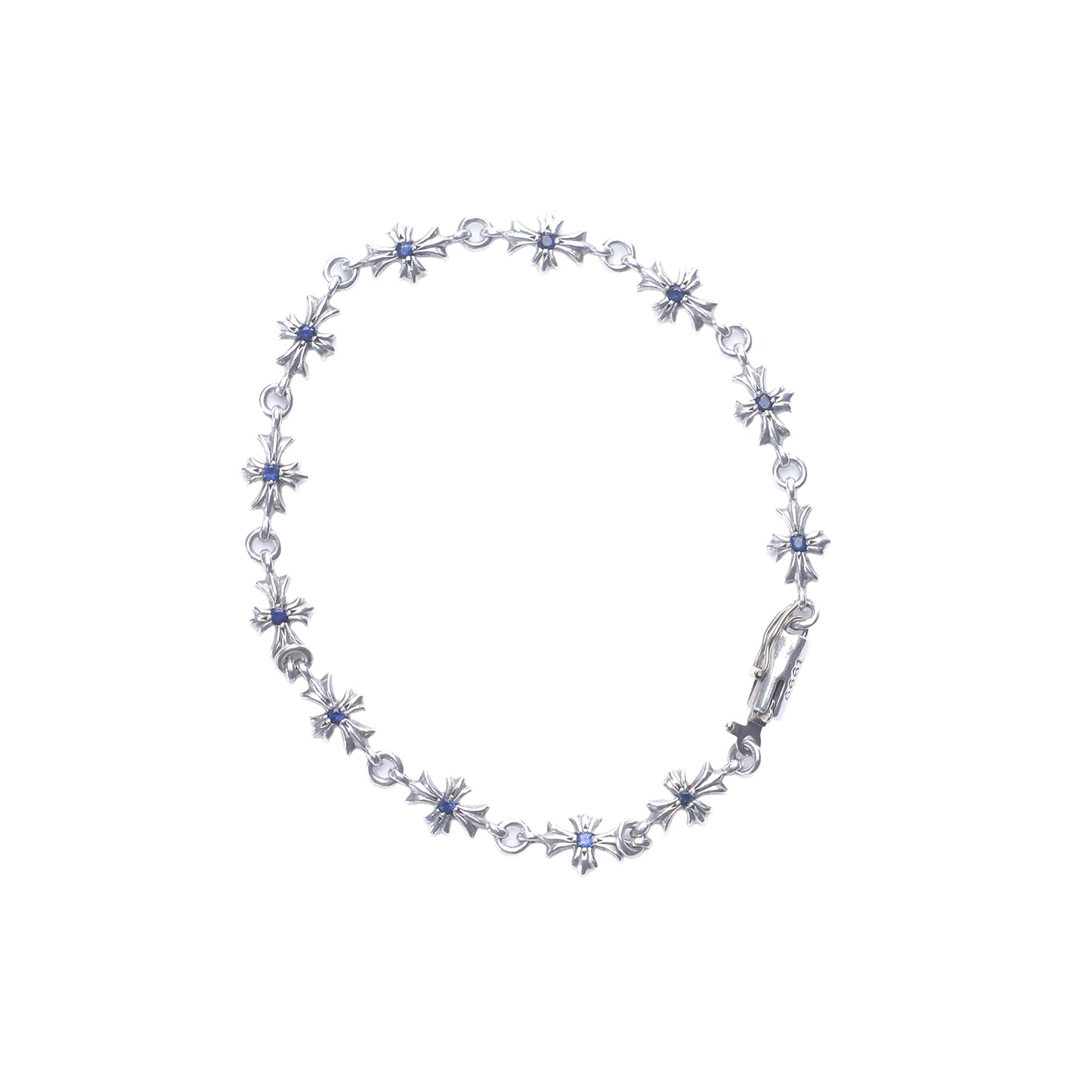 Chrome Hearts Tiny E Pave Blue Sapphire Bracelet 12 link