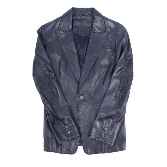 CHROME HEARTS VINTAGE LEATHER FLEUR ELBOW WOMENS BLAZER