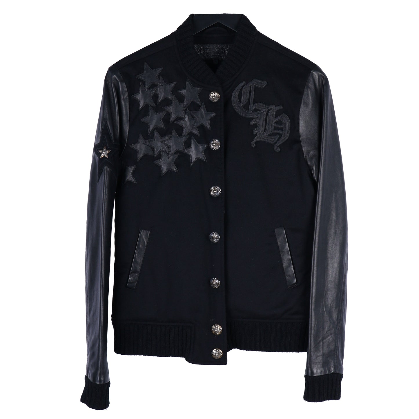 CHROME HEARTS STAR LEATHER VARSITY JACKET WOMEN'S