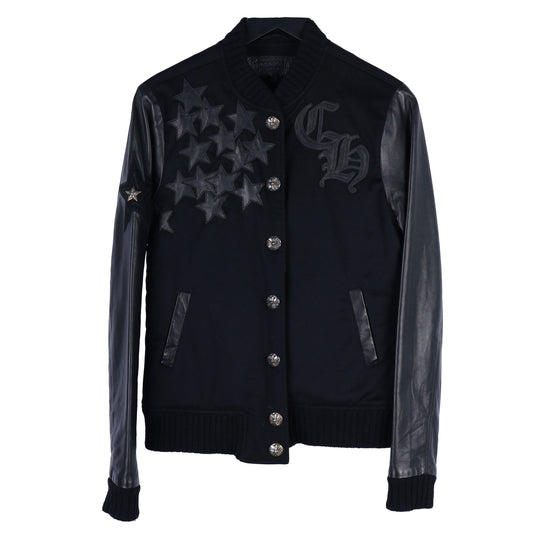 CHROME HEARTS STAR LEATHER VARSITY JACKET WOMEN'S