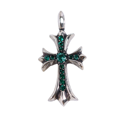 CHROME HEARTS EMERALD TINY CROSS CHARM SILVER