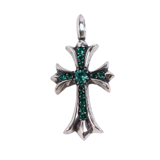 CHROME HEARTS EMERALD TINY CROSS CHARM SILVER