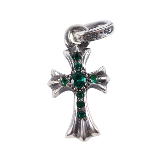 CHROME HEARTS PAVE EMERALD BABY FAT CROSS CHARM PENDANT