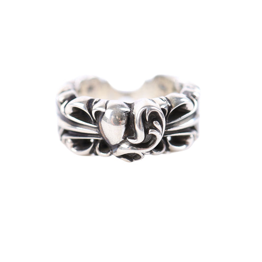 DOUBLE FLORAL CROSS HEART RING