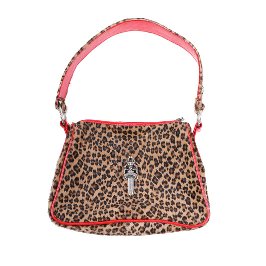 LEAPOARD CHICKEN NUGGET BAG WITH RED PATENT LEATHER CROSS PATCHES