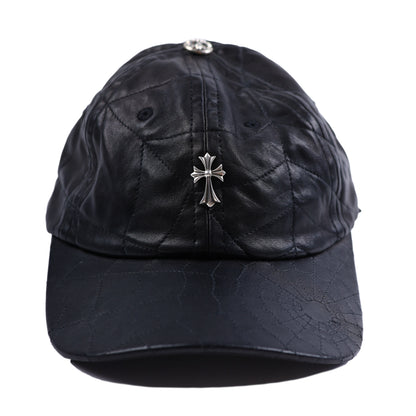 BLACK LEATHER SPIDER WEB HAT
