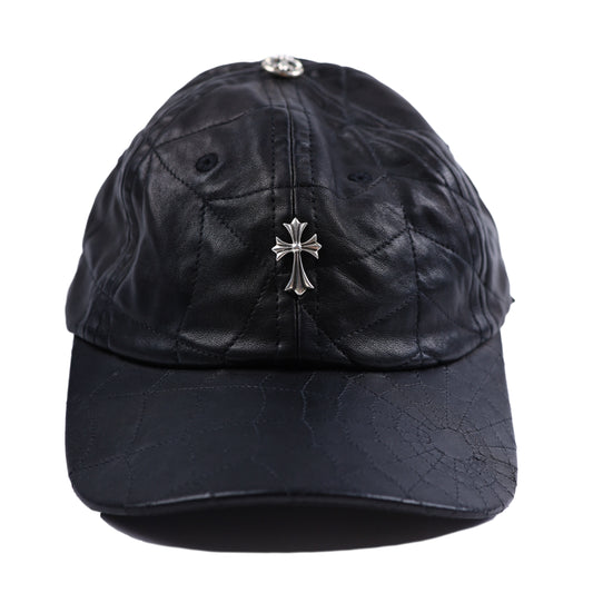 BLACK LEATHER SPIDER WEB HAT