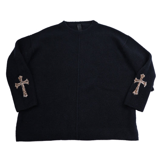 CHROME HEARTS CASHMERE SWEATER WITH LEAPOARD CROSS PATCH