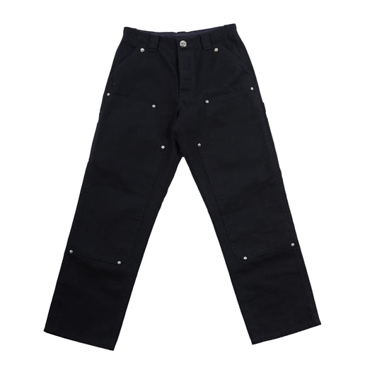 CHROME HEARTS PLAIN BLACK CARPENTER PANTS WITH SILVER HARDWARE
