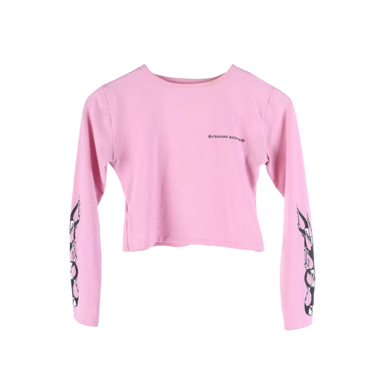 CH MATTY BOY PINK CROP TOP FLAMES