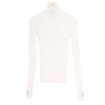 Chrome Hearts Womans Dual Tiny Cross Patch Cashmere Mock Neck