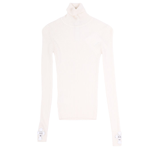 Chrome Hearts Womans Dual Tiny Cross Patch Cashmere Mock Neck