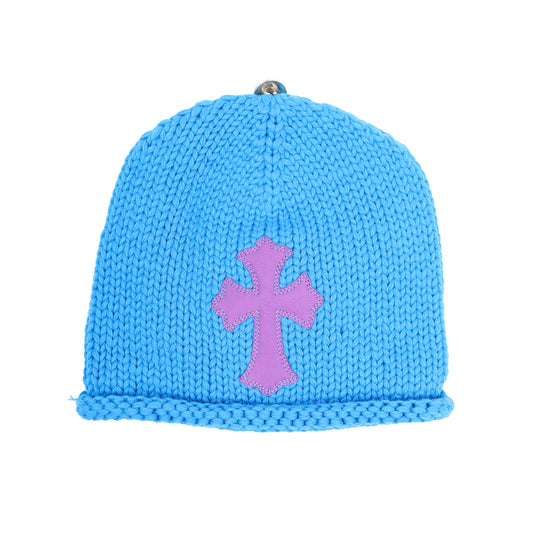 BLUE PURPLE CASHMERE CROSS PATCH BEANIE