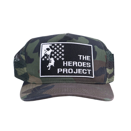 CHROME HEARTS CAMO THE HEROS PROJECT TRUCKER HAT