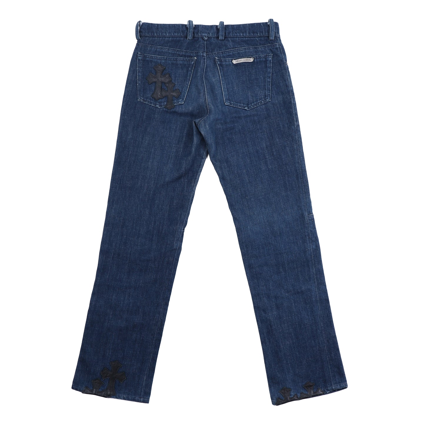 FLUER KNEE BLUE INDIGO DENIM CROSS PATCH DETAILS