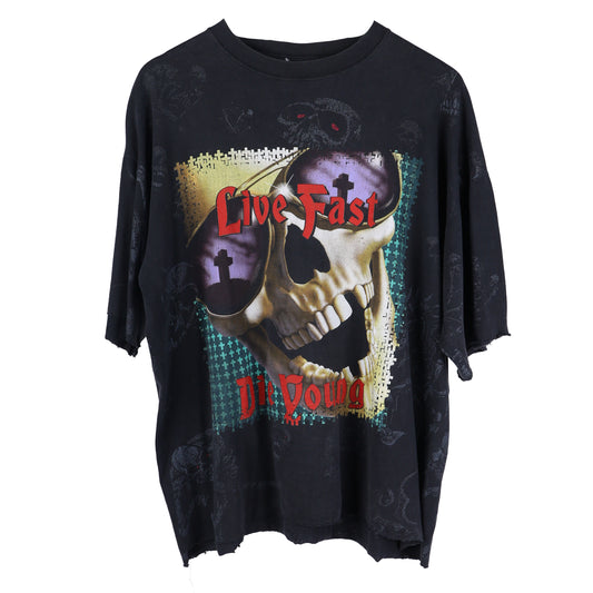 VINTAGE LIVE FAST DIE YOUNG SKULL T-SHIRT
