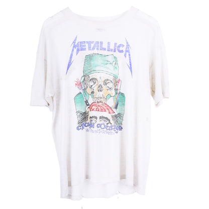 VINTAGE WHITE PAPER THIN METALLICA 1980S CRASH COURSE BRAIN SURGERY BAND T-SHIRT